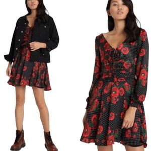 ♥️Free People Floral Polka Dot Long Sleeve Dress Valentines Day Sexy Feminine S